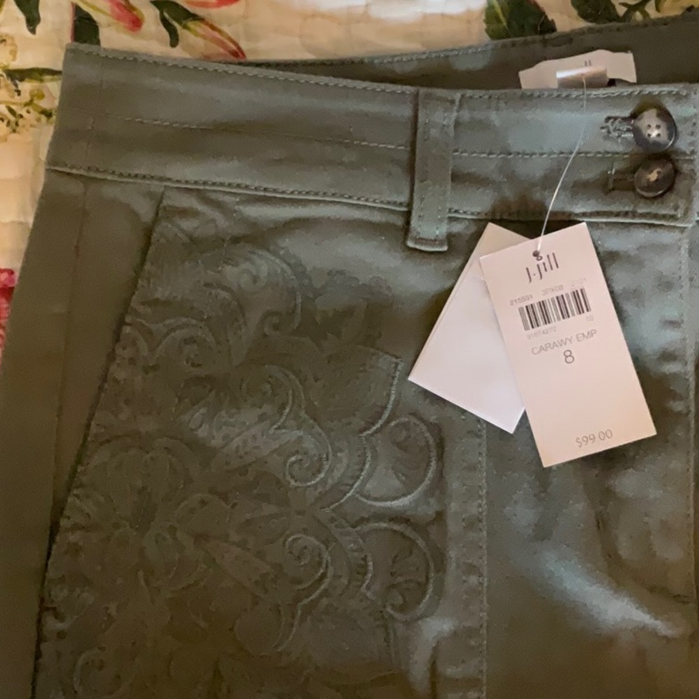 JJill olive green pocketed slacks 8